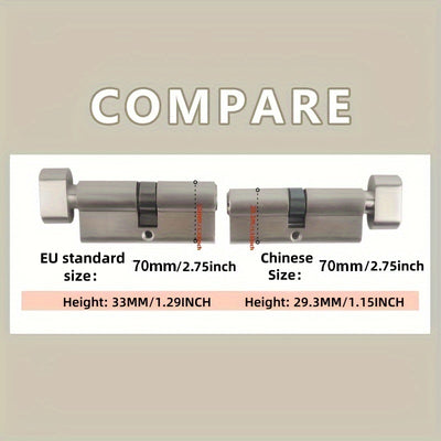 Cilindro de Cerradura Estándar Europeo 70mm con 5 Llaves - Acero Inoxidable - Image 2