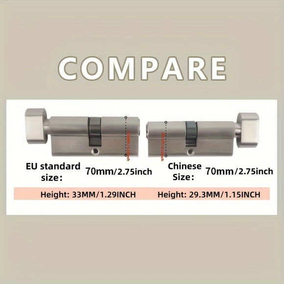 Cilindro de Cerradura Estándar Europeo 70mm con 5 Llaves - Acero Inoxidable