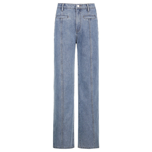 Jeans Rectos con Estrella de Cinco Puntas - Estilo Retro Net Red