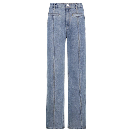 Jeans Rectos con Estrella de Cinco Puntas - Estilo Retro Net Red