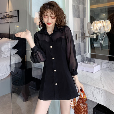 Vestido Camisero de Chifón con Mangas Linterna - Image 10
