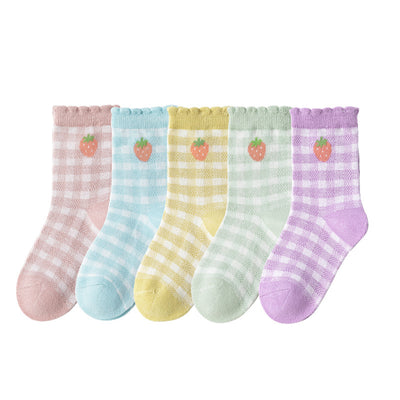 Calcetines Infantiles Cuadros Franceses Fresa con Diseño Cartoon - Image 4