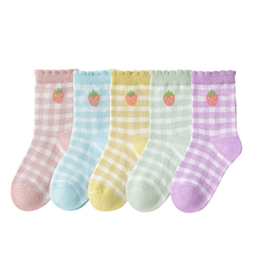 Calcetines Infantiles Cuadros Franceses Fresa con Diseño Cartoon - Image 4