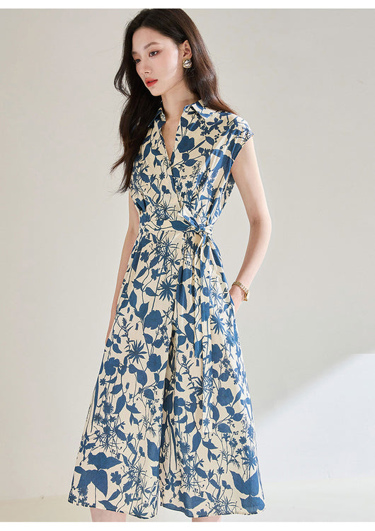 Vestido Camisero Ajustado Estampado Azul y Blanco - Image 12