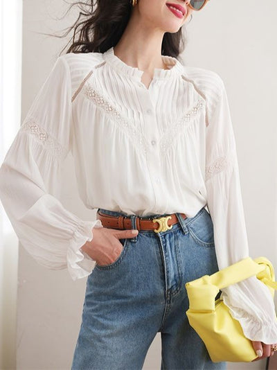 Blusa Blanca con Diseño Patchwork Estilo Francés - Image 4