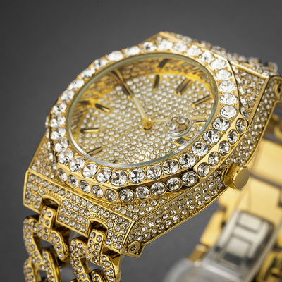 Reloj de Cadena Cubana Hip Hop con Diamantes de Hielo Estilo Urbano - Image 9