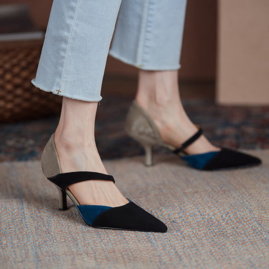 Zapatos de Tacón Stiletto Puntiagudo con Combinación de Colores para Mujer