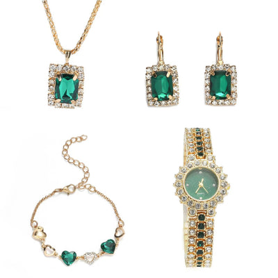 Reloj Cuarzo Verde Acero Inoxidable para Mujer - Set de 5 Piezas con Anillo y Caja de Regalo - Image 5