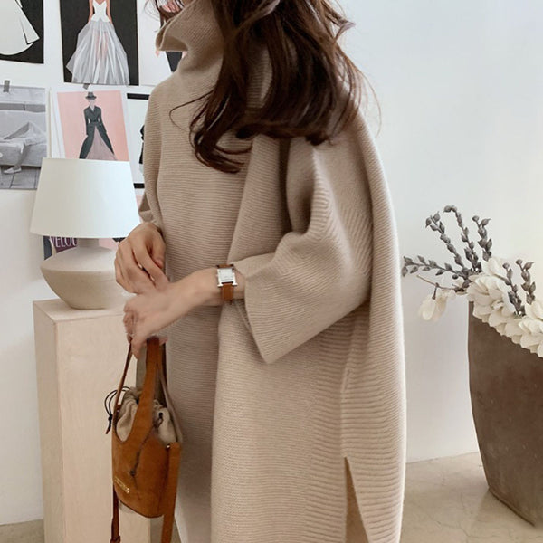 Suéter Cuello Alto Manga Murciélago Tejido Suelto para Mujer