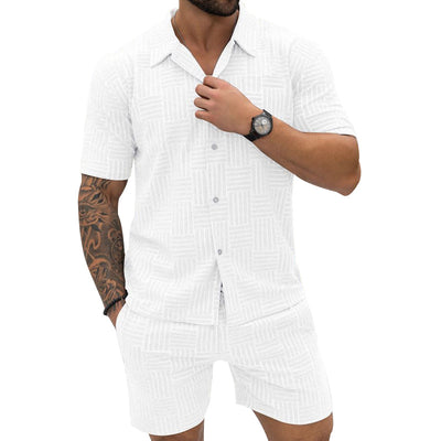 Camisa Casual Jacquard con Solapa y Botones - Conjunto Elegante para Hombre - Image 6