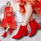 Botas Nupciales Invierno Tacón Grueso Rojo - Zapatos de Novia Elegantes