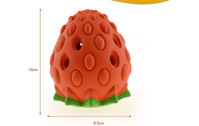 Light green strawberry-shaped pet chew toy with a darker green top, designed to dispense treats for dogs and cats. - Image 6