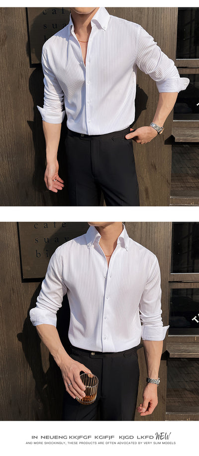 Camisa de Manga Larga con Rayas Oscuras Cuello en V para Hombre - Image 15