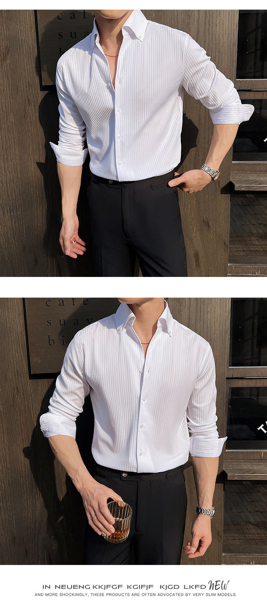 Camisa de Manga Larga con Rayas Oscuras Cuello en V para Hombre - Image 15
