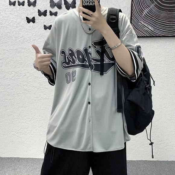 Cardigan Hip Hop Estilo Béisbol de Manga Corta para Hombre