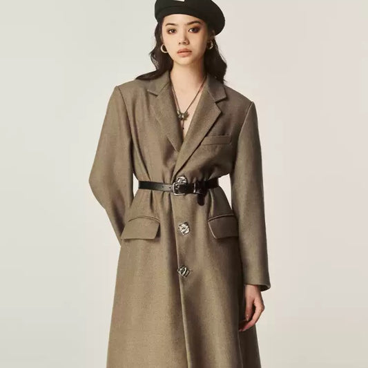 Abrigo Clásico Retro Marrón para Otoño e Invierno