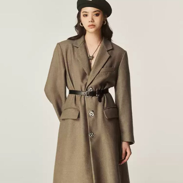 Abrigo Clásico Retro Marrón para Otoño e Invierno