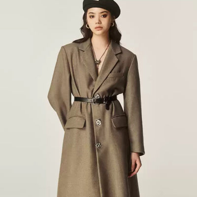 Abrigo Clásico Retro Marrón para Otoño e Invierno