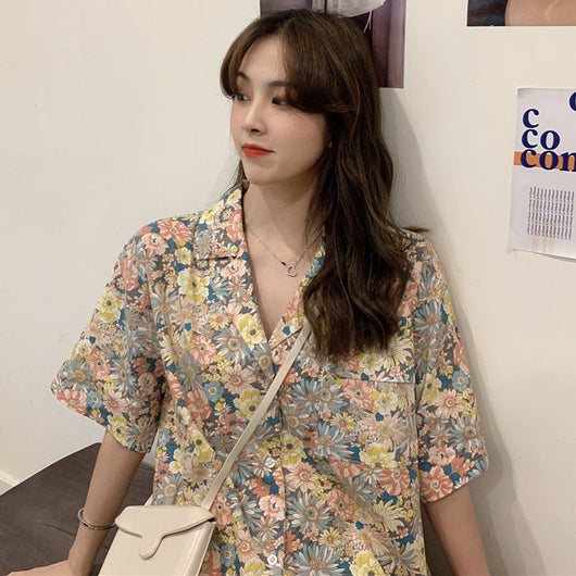 Blusa Retro Floral de Manga Corta para Mujer - Image 2