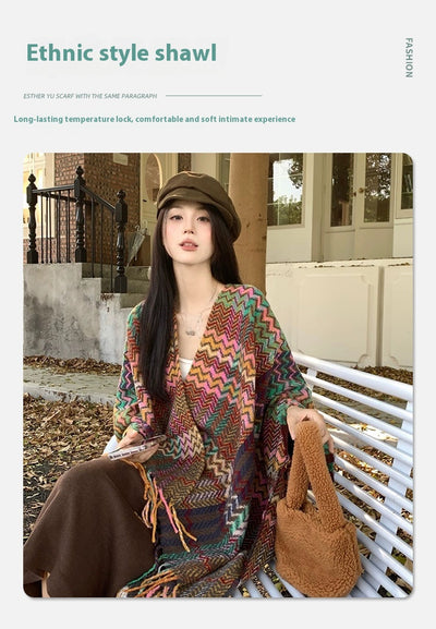 Rebozo Étnico Grueso con Borlas para Viajes y Clima Frío - Image 7