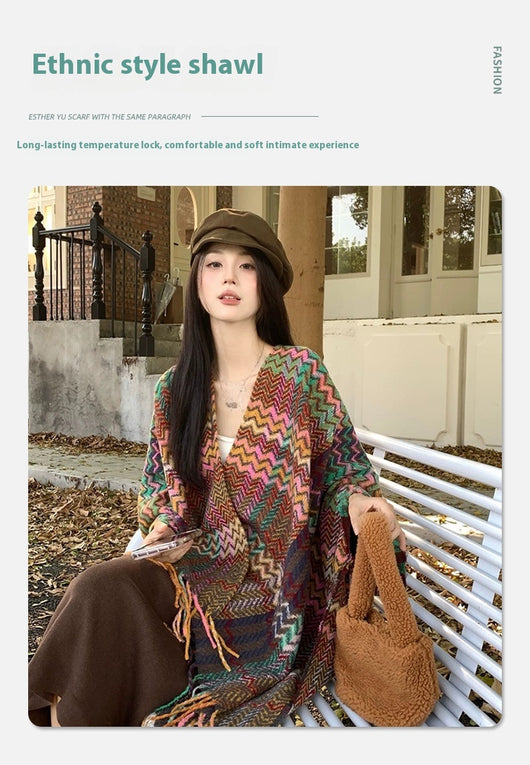 Rebozo Étnico Grueso con Borlas para Viajes y Clima Frío - Image 7