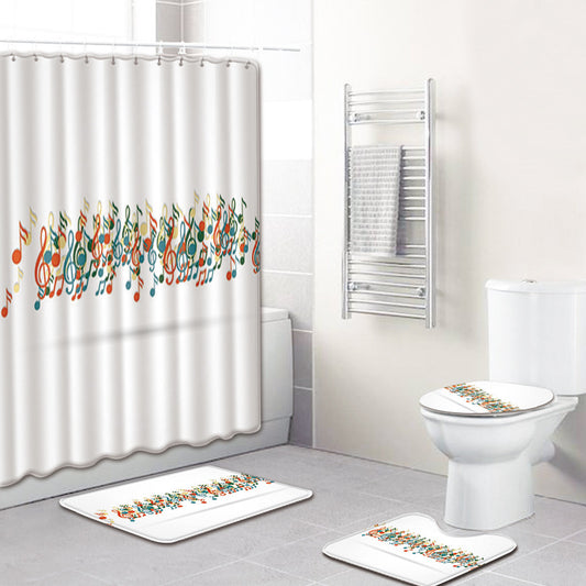 Juego de Baño Musical 4 Piezas - Tapete Antideslizante y Cortina de Ducha