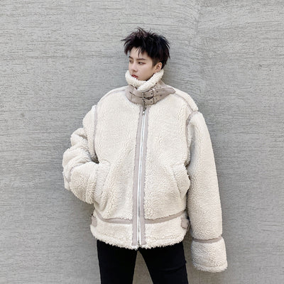 Chaqueta de Lana de Cordero y Algodón con Cuello Mao Oversized para Hombre - Image 7