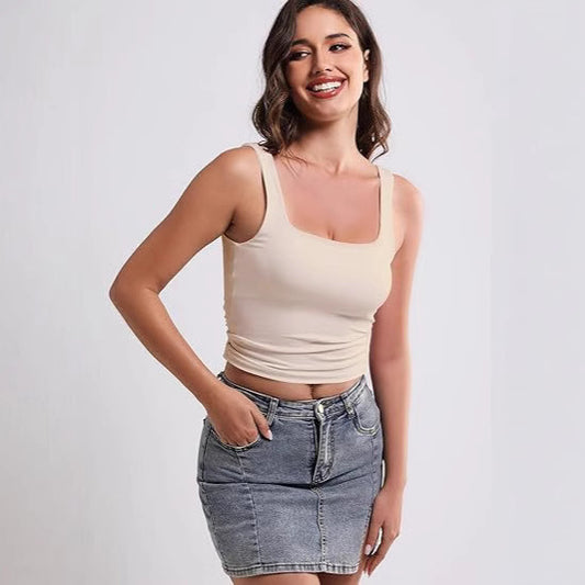 Blusa Espalda Descubierta con Cuello Cuadrado sin Mangas