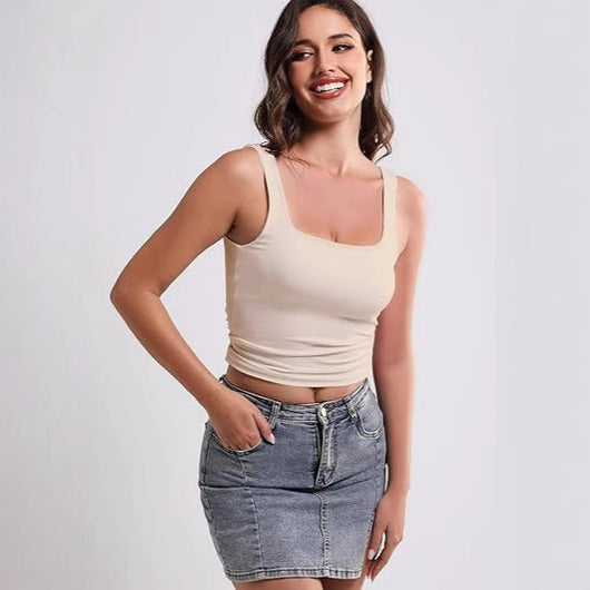 Blusa Espalda Descubierta con Cuello Cuadrado sin Mangas