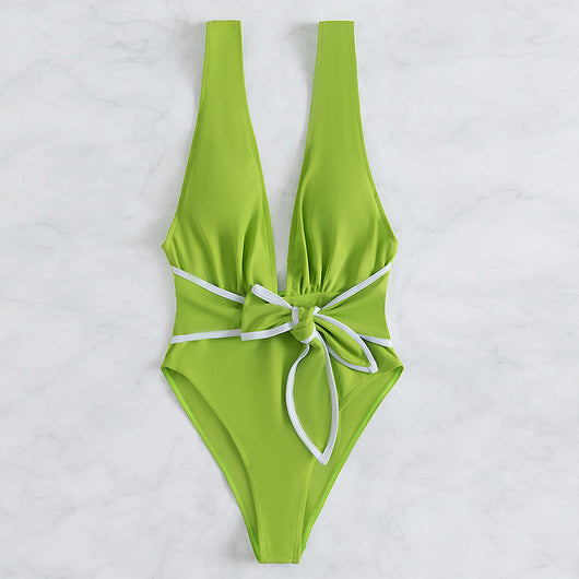 Traje de Baño Enterizo Escote Profundo con Espalda Descubierta - Image 10