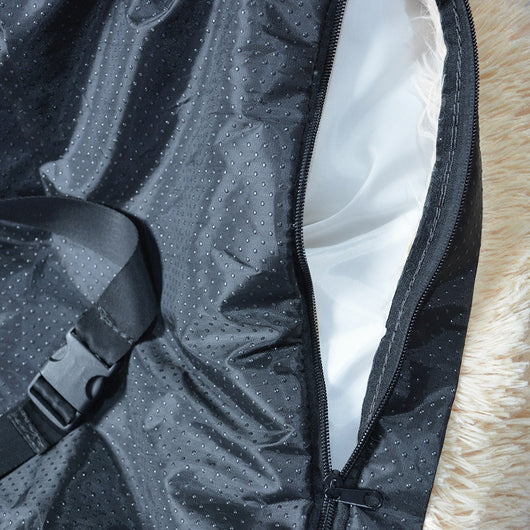 Dark gray plush pet bed with a high back and safety leash, designed for indoor use or as a car seat pad. - Image 12