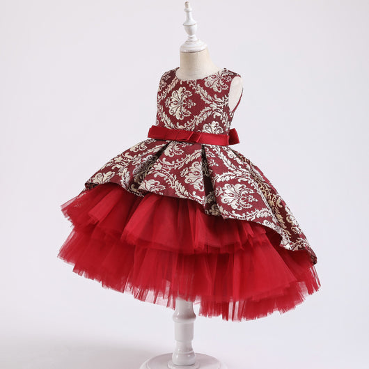 Vestido Infantil de Tul Jacquard con Pompones para Presentaciones - Image 3