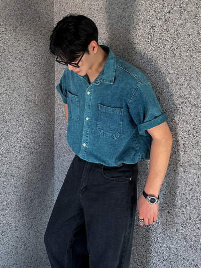 Camisa Vaquera Retro de Manga Corta para Hombre - Image 11