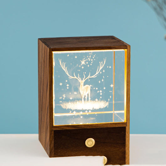 Lámpara Nocturna de Cristal con Diseño de Alce y Nubes - Caja de Madera - Image 24