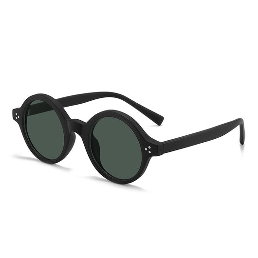 European and American vintage round frame polarized sunglasses with a sand transparent TR90 CAP frame and black and grey lenses. - Image 8