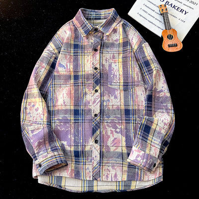 Camisa Holgada Cuadros Degradado con Estampado y Teñido - Image 8