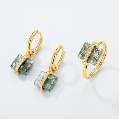 Aretes de Plata S925 con Ágata Musgo Natural - Diseño Cuadrado Minimalista - Image 3
