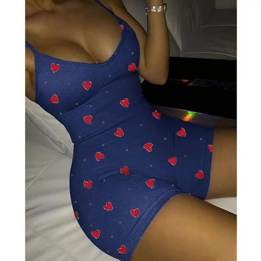 Jumpsuit Casual con Escote V y Estampado Corazón Durazno para Mujer - Image 9