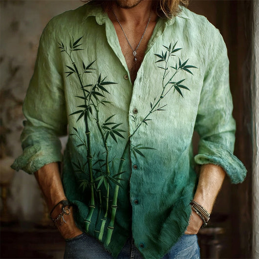 Camisa Estampada de Manga Larga con Cuello Solapa para Hombre - Image 11