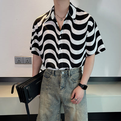 Camisa Holgada Retro para Hombre Manga Corta - Image 13