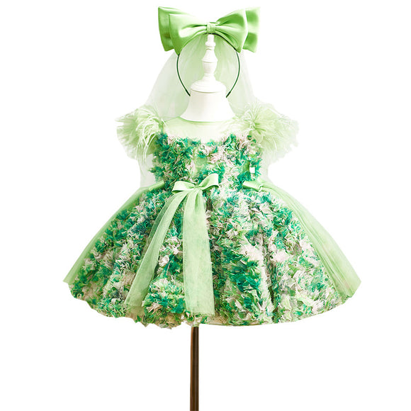 Vestido de Princesa Hada Verde con Mangas Abullonadas para Niñas
