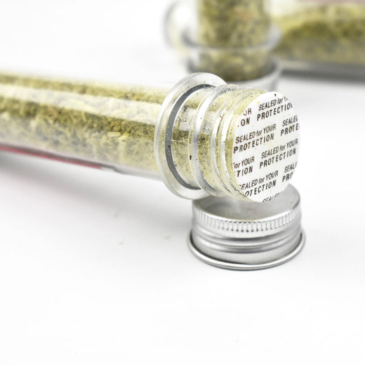 Three clear glass test tubes filled with green catnip, each with a pink 'Coolcat' label and silver screw caps. - Image 9