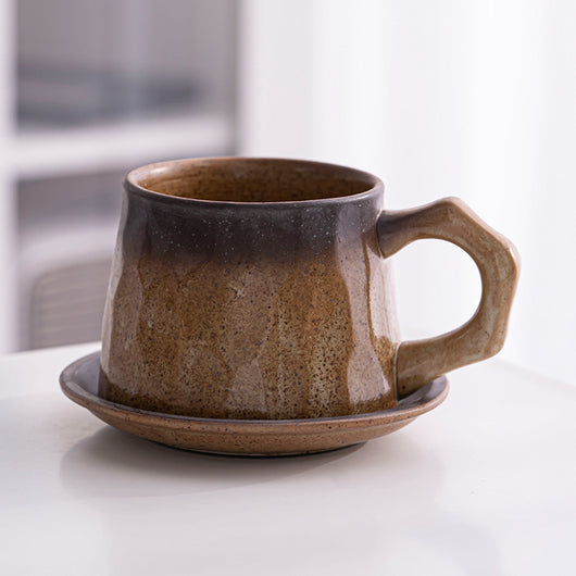 Juego de Taza y Plato de Cerámica Artesanal Estilo Japonés Retro - Image 4