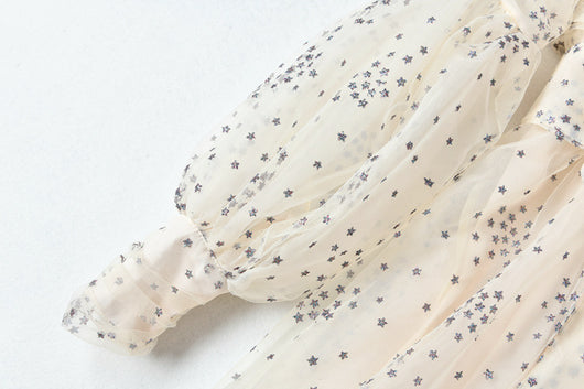 Vestido Slim Elegante con Estampado de Seda y Malla Brillante - Image 22