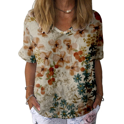 Blusa Mujer Cuello V Manga Corta Impresión 3D Digital Color - Image 7