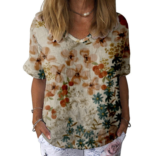 Blusa Mujer Cuello V Manga Corta Impresión 3D Digital Color - Image 7