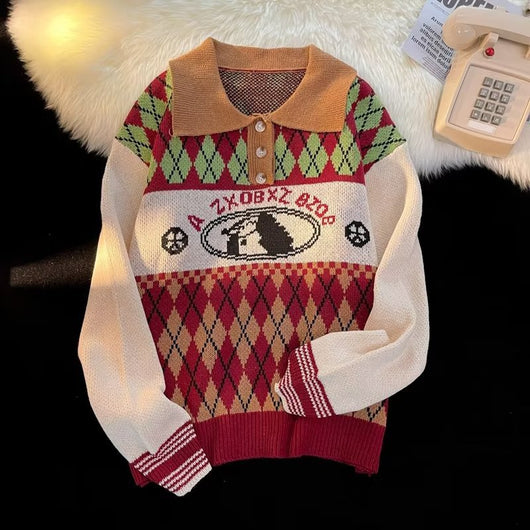 Suéter Retro Oversized con Solapa Relajada para Hombre - Image 3