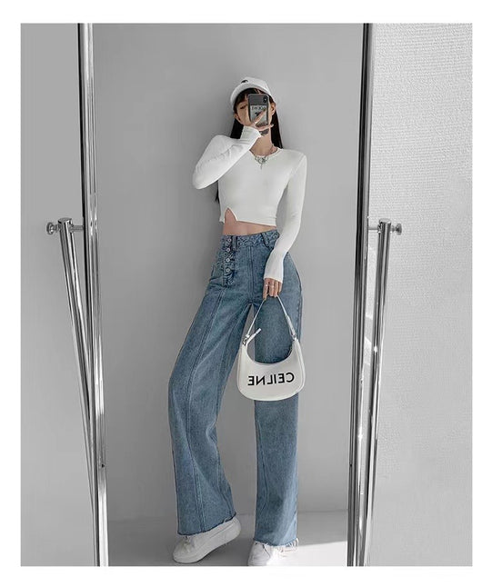 Pantalones Vaqueros de Cintura Alta con Diseño Irregular para Mujer - Image 6