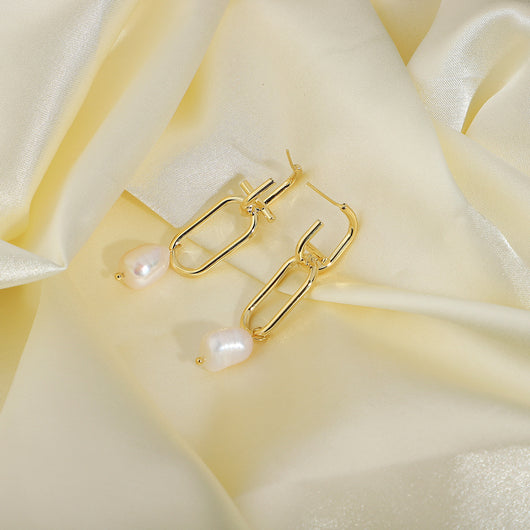 Aretes de Perlas Barrocas Naturales con Cadena de Latón - Image 16