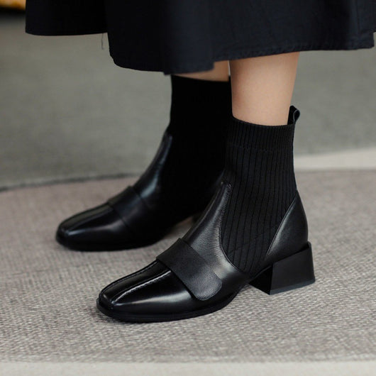 Zapatos de Cuero Suave con Tacón Medio y Punta Cuadrada - Marrón - Image 13